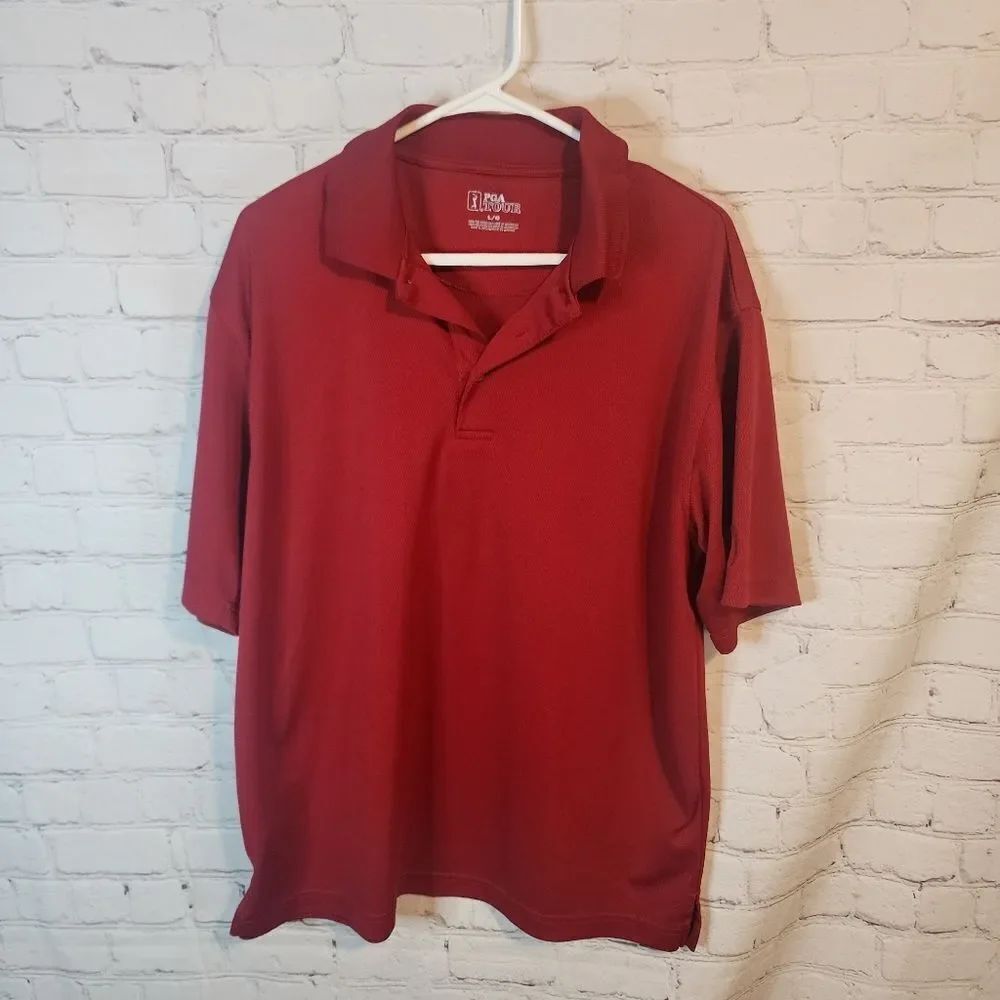 PGA Tour Men's Red Polo Shirt, Size Large